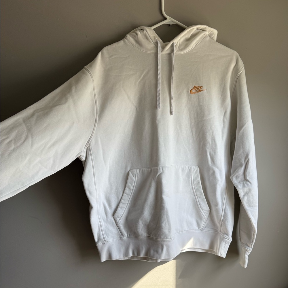 Nike Men's White Hoodie with Gold Logo